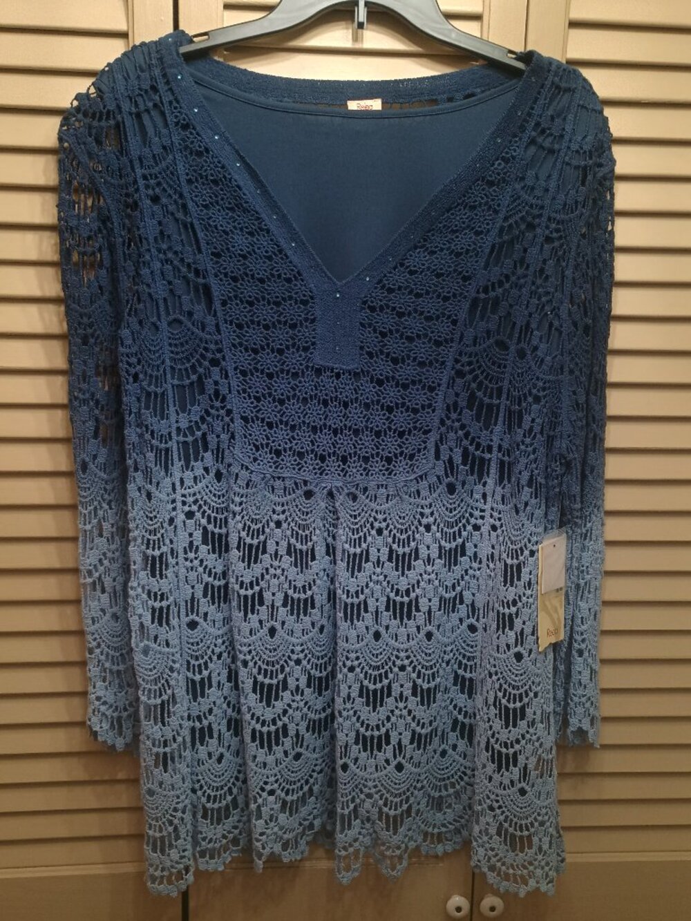 REBA 2 Tone Ombre Lace Sheer Sleeves Crochet Tunic XL